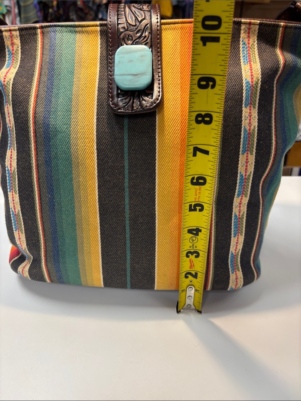 Multicolor Striped Canvas Concealed Carry Tote with Turquoise Accent - Picture 6 of 8